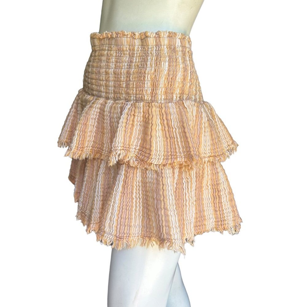 Aerie Muslin Cotton Tan & Brown Neutral Tiered Fringe Mini Skirt Size Large - Picture 7 of 13